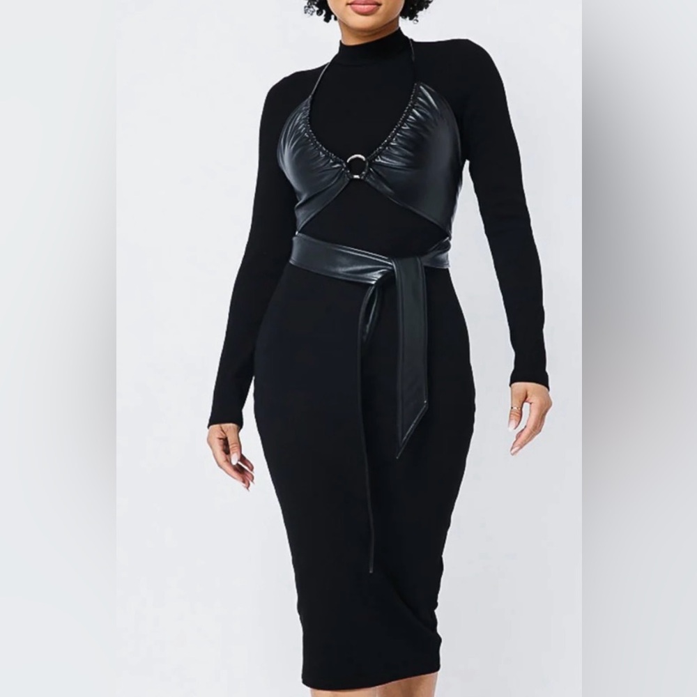 Capsule Long Sleeve Dress with Leather Details